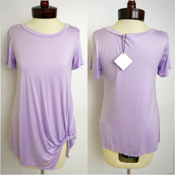 Lavender Knotted Asymmetrical Tee Top SMLXL - Picture 5 of 8